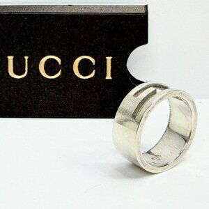 Vintage Authentic Gucci Sterling Silver Band Ring 8mm Wide Size 6 Italy JR1312